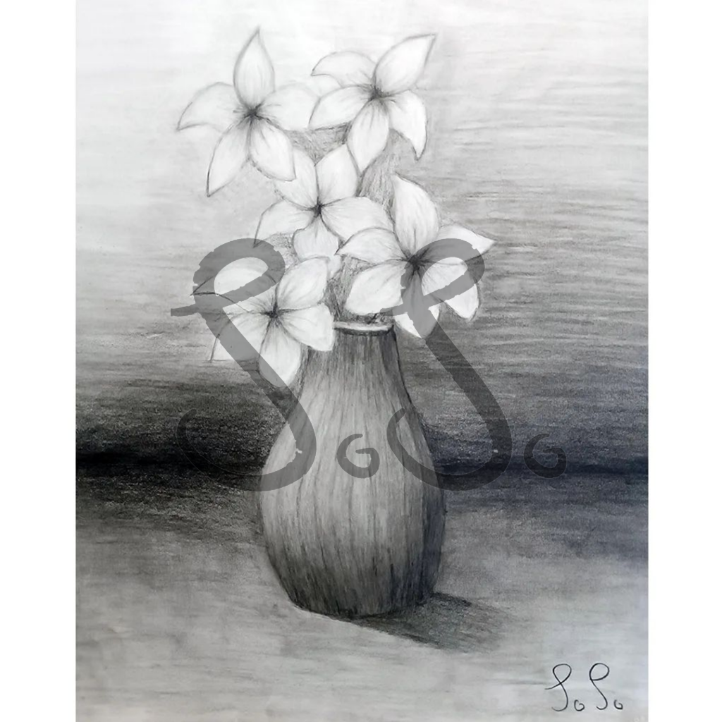 Still life flowers with vase drawing