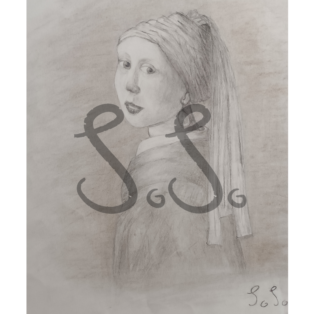 a drawing of a woman with a pearl earring