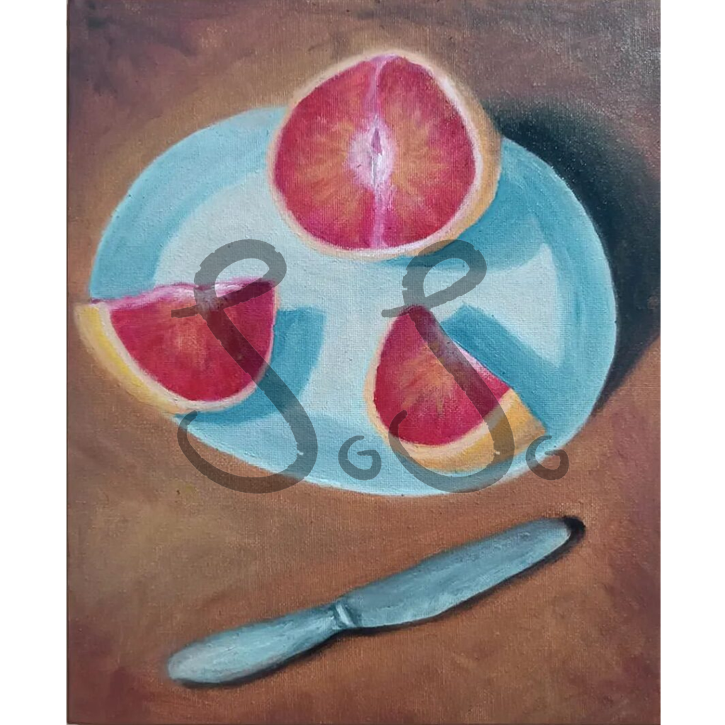 Oranges in plate oil painting on canvas 15cm x 20cm