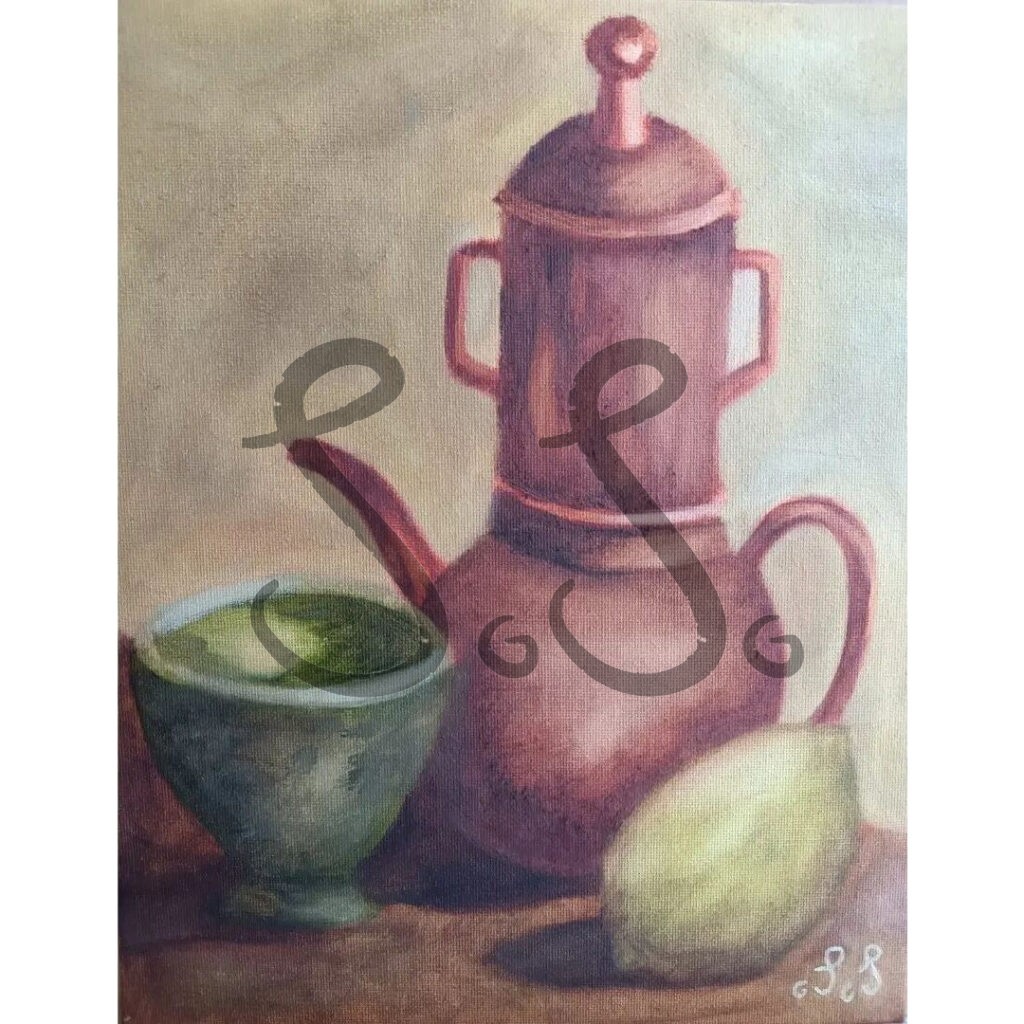 Teapot in oil painting
