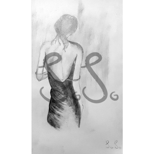 A drawing with the back of a woman